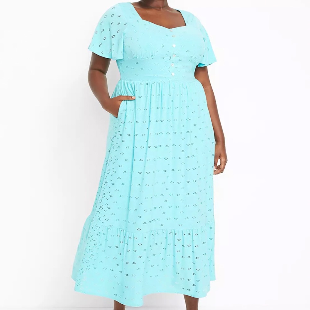 Lane Bryant Sweetheart-Neck Knit Eyelet Midi Dress - 14/16